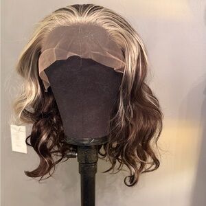 Brand new 13 x 2.5 dark chocolate brown synthetic wig with platinum crown.16 in